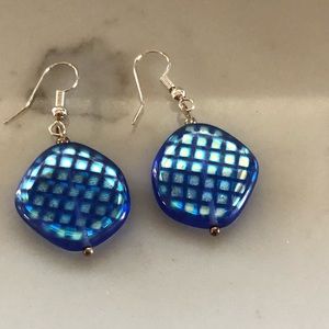 blue iridescent glass bead earrings